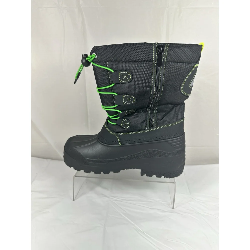 DREAM PAIRS Boys Girls Snow Boots Waterproof 4 Big Kid, Black/Neon/Green